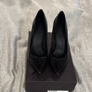 B by Brian Atwood Glossy Black Snakeskin Heels - size 7.5